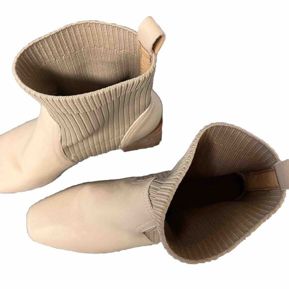 OASIS SOCIETY Geraldine Beige Sock Bootie Leather Stacked Heeled Boot Size 6 - Picture 6 of 11